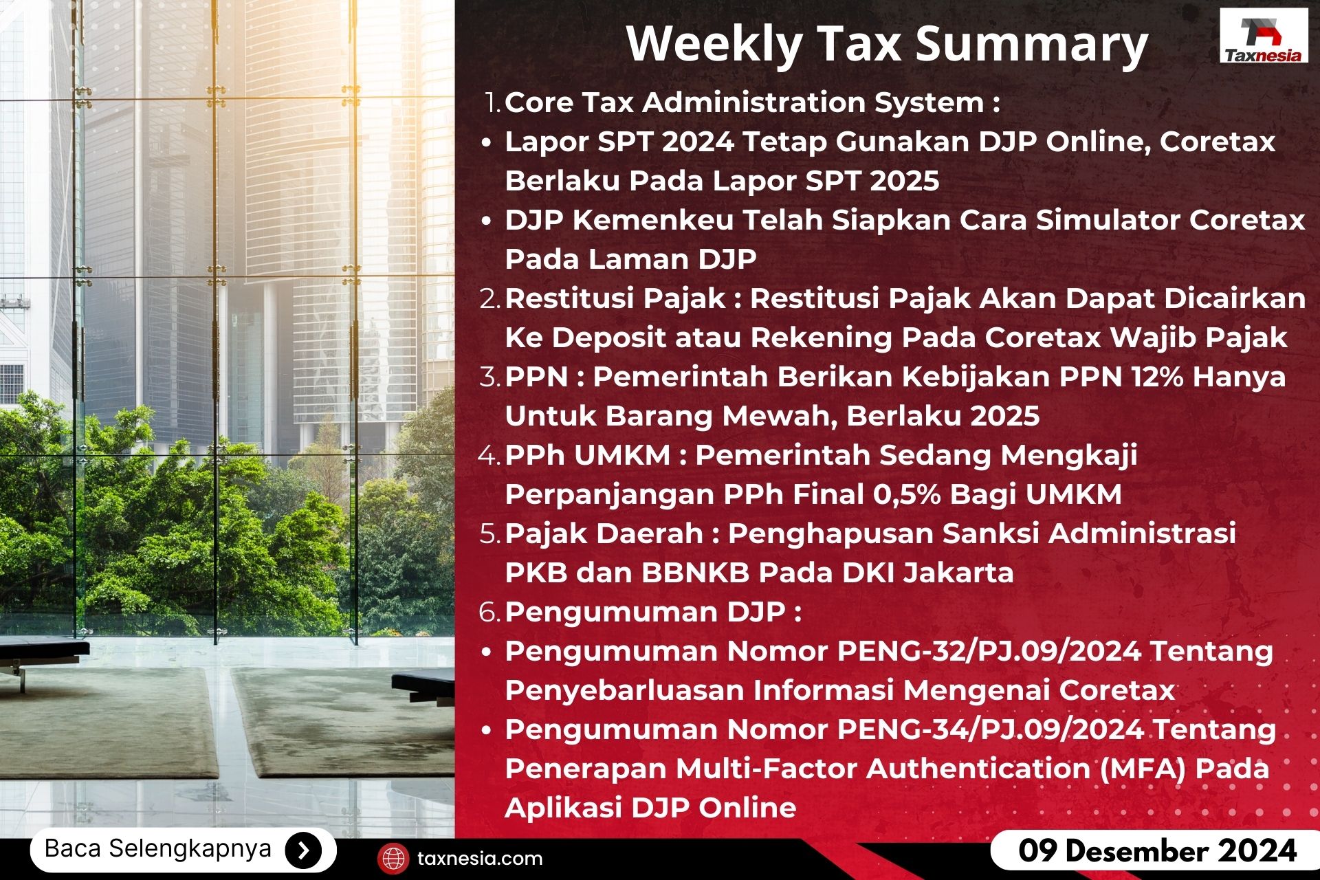 Weekly Tax Summary – 09 Des 2024 : Core Tax Administration System ...