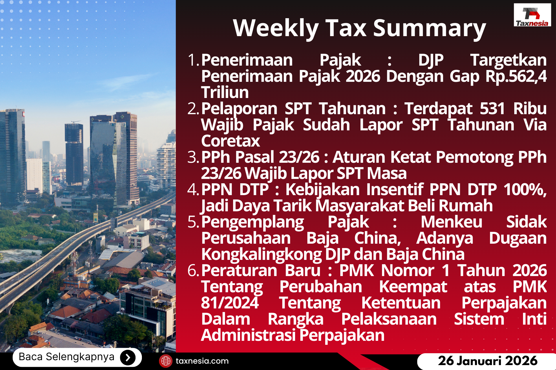 Weekly Tax Summary 26 Jan 2026 Penerimaan Pajak Pelaporan SPT 2026 Ke 4 Thumbnail Web Berita 